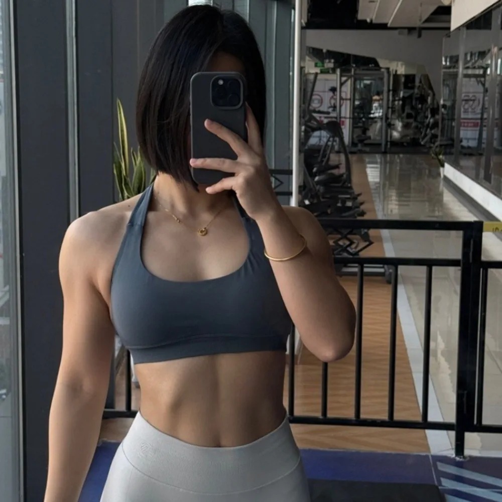 Reggiseno da yoga con cinturino imbottito senza schienale, tinta unita color caramello, fitness da donna, reggiseno da ciclismo, supporto per palestra, comodo reggiseno dinamico