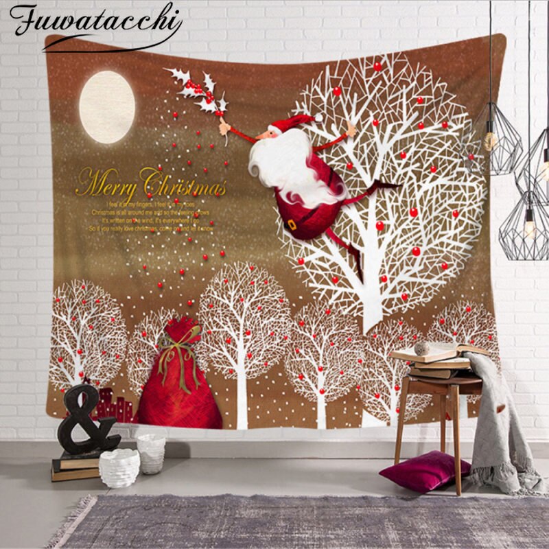 Fuwatacchi 95x73cm Christmas Tapestry Wall Hanging Background Cloth Decor Polyester Christmas Home Room Wall Decoration