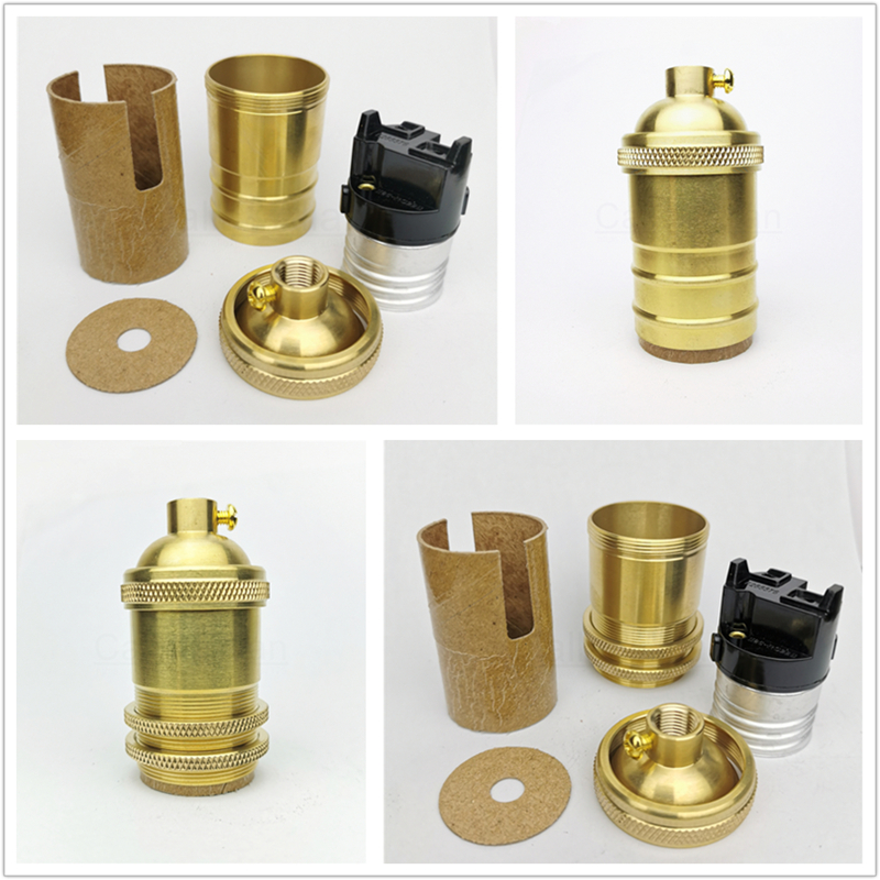 Portalámparas de latón 100% de cobre, perilla de toma de luz eléctrica o interruptor de cadena y tornillo roscado, ajustador de anillo de sombra, Base de iluminación DIY