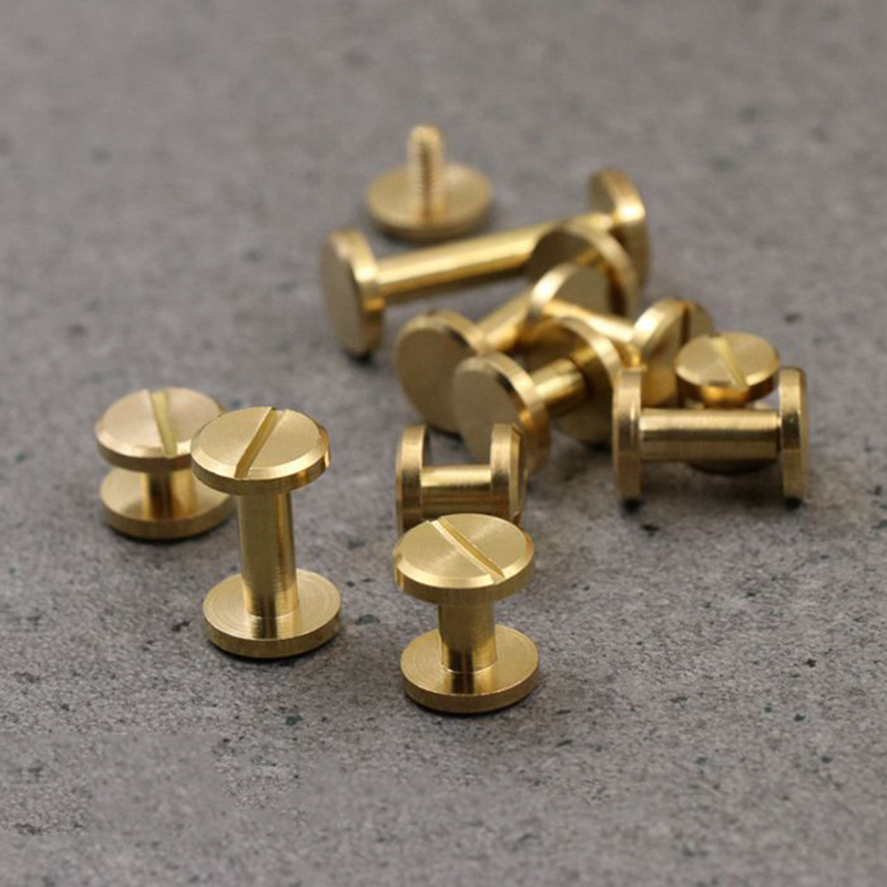 8Mm Breedte Side Massief Messing I Vorm Armband Punk Klinknagel Stud Schroef Terug Voor Leer Craft Portemonnee Riem Tas schoen Accessoires