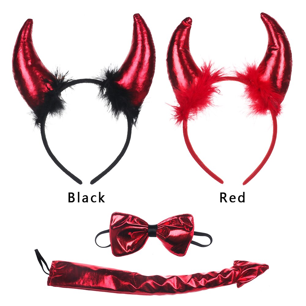 3 stk/sett nyhet halloween djevel pannebånd til kvinner jenter demon horn hår bøyle kostyme hodeplagg cosplay fest dekor tilbehør