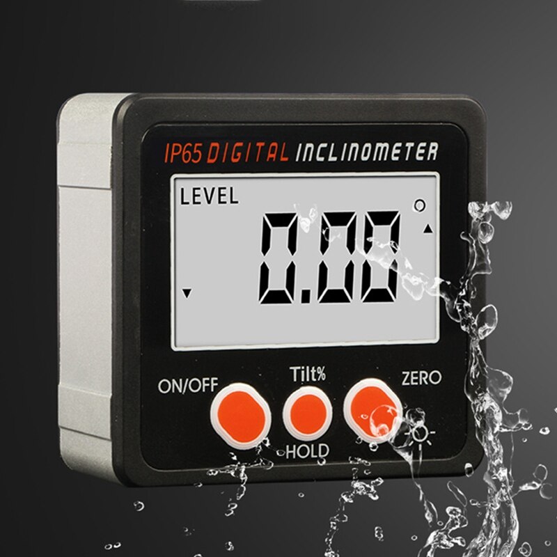 4 x 90° IP65 Waterproof LCD Digital Protractor Inclinometer Gauge Level Angle Finder Inclinometer Magnet Base: Default Title
