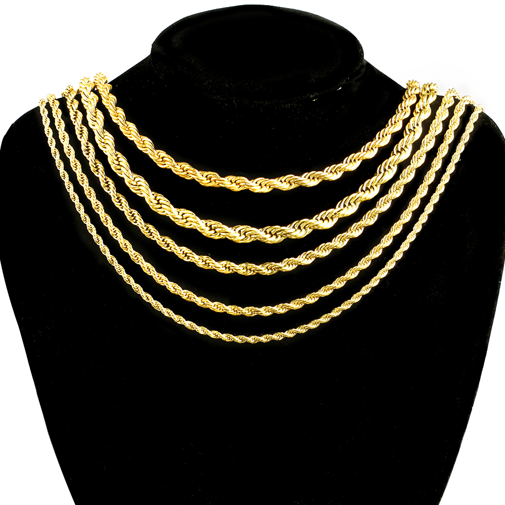 Stainless Steel Rope Chain Necklace Twisted 2/3/4/5/6/7 Width for Men and Women Gold Silver Jewelry