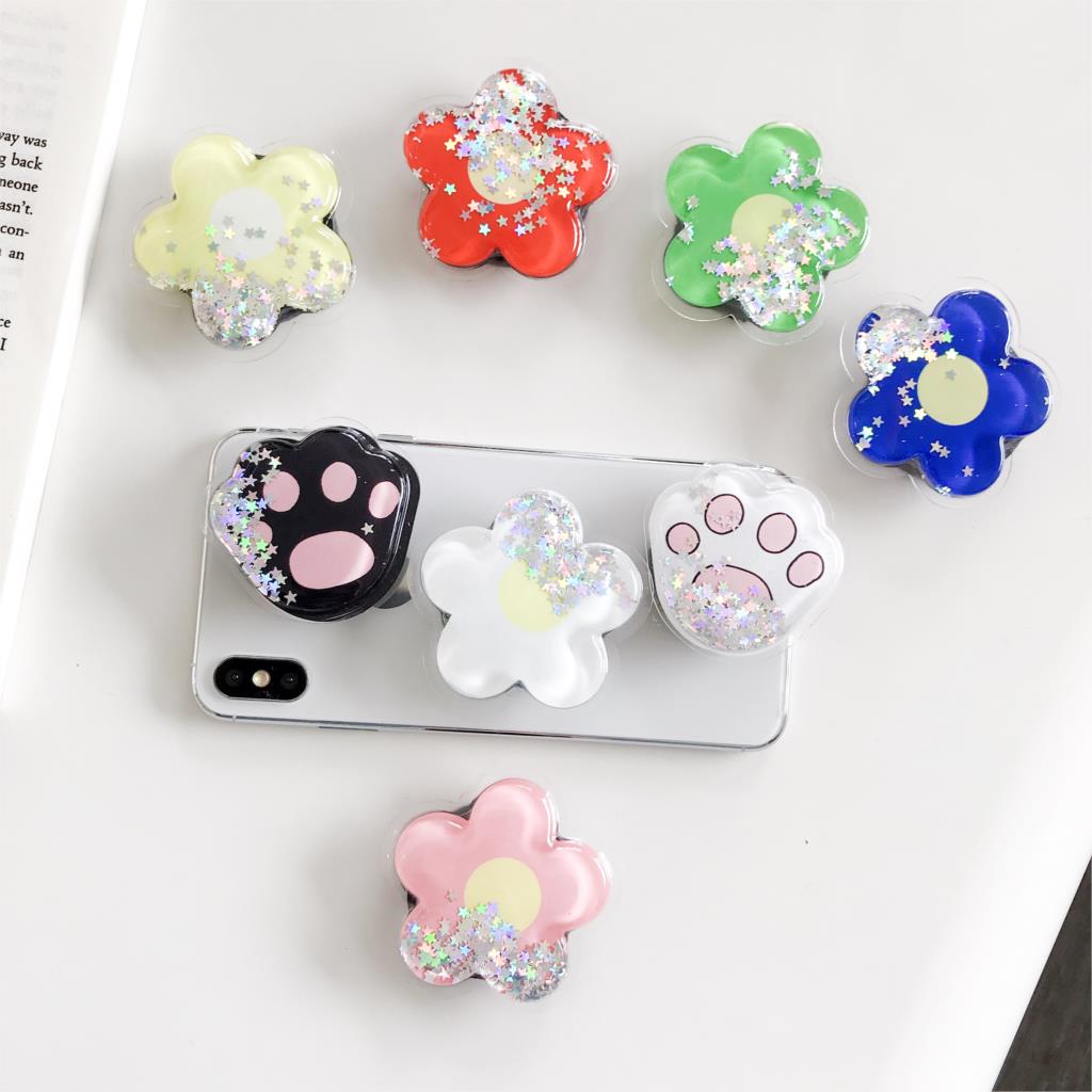 Fruit Juice Bear Flowers Cat Claw Pattern Quicksand Glitter Expanding Phone Holder Desk Stand Universal Cell Phone Bracket