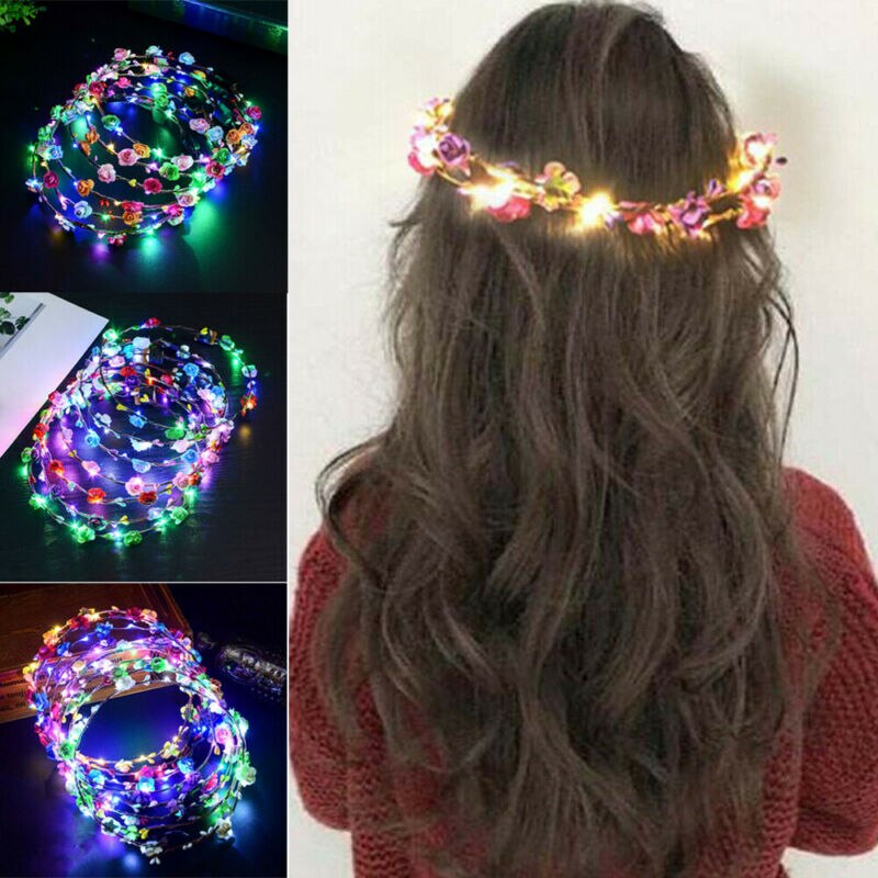 Bandeau cheveux pour femmes 1 pièce | Couronne lumineuse pour guirlandes et fleurs, bandeau lumineux, couleur aléatoire