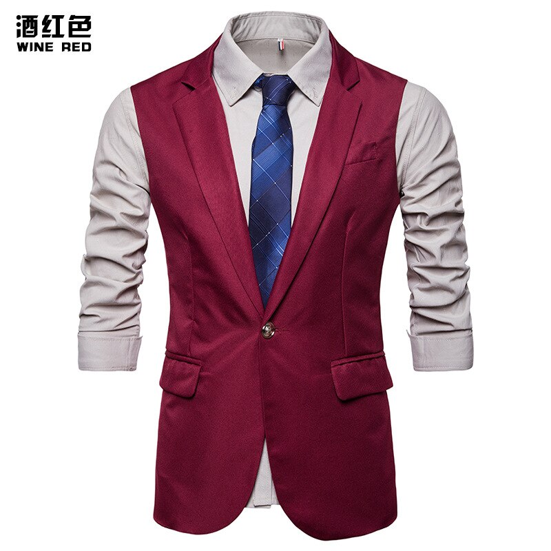 Brand Wine Red Longline Suit Vest Men Autumn Slim Fit Turn Down Collar Vest Waistcoat Mens Wedding Party Business Vests: Wine Red / S