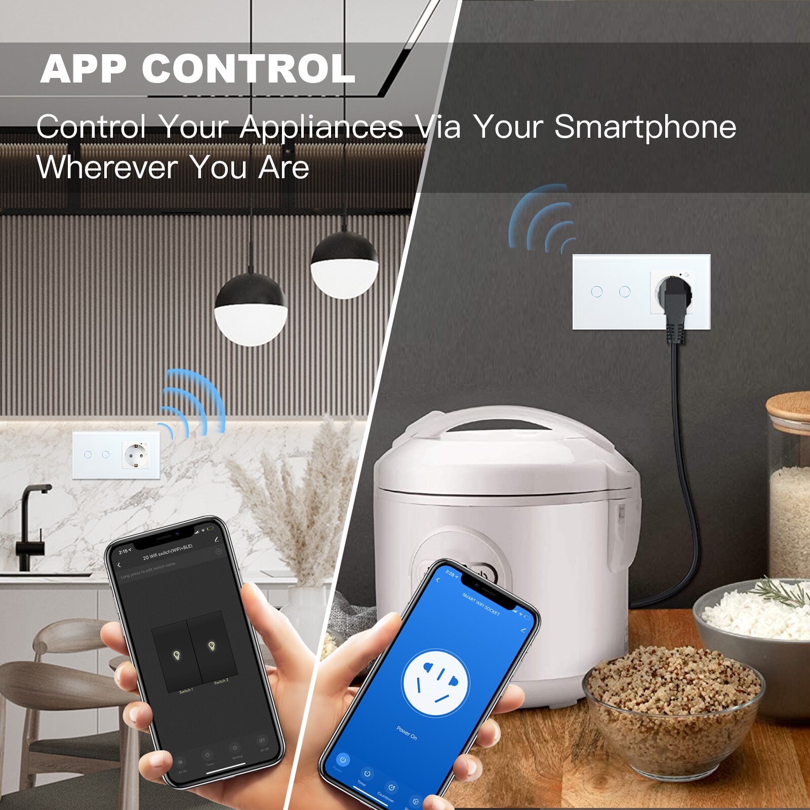 BSEED EU Standard Smart Socket Wifi Touch Switches Crystal Glass Panel Tuya Smart Switch 1/2/3Gang 1/2/3Way Alexa APP Control