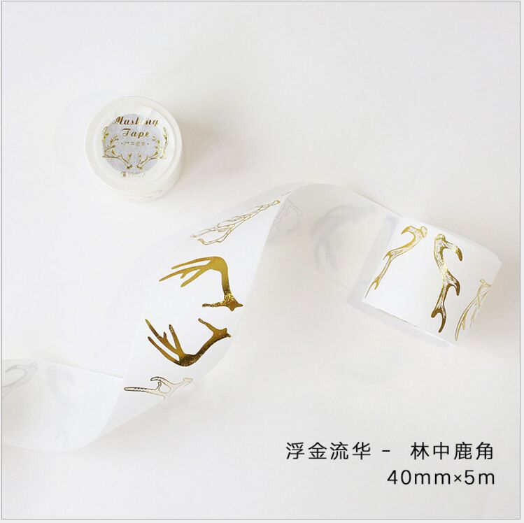 Vintage gold stamping interstellar orbit flower lace border magic totem antlers Washi Tape DIY Planner Scrapbooking Masking Tape: golden antler