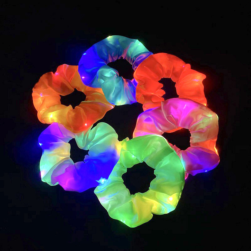 Popular parpadeante iluminado chica lazo para el cabello LED luminoso chica Scrunchies mujeres brillante Scrunchy cuerda para el cabello accesorios para el cabello: XXS / Multicolor