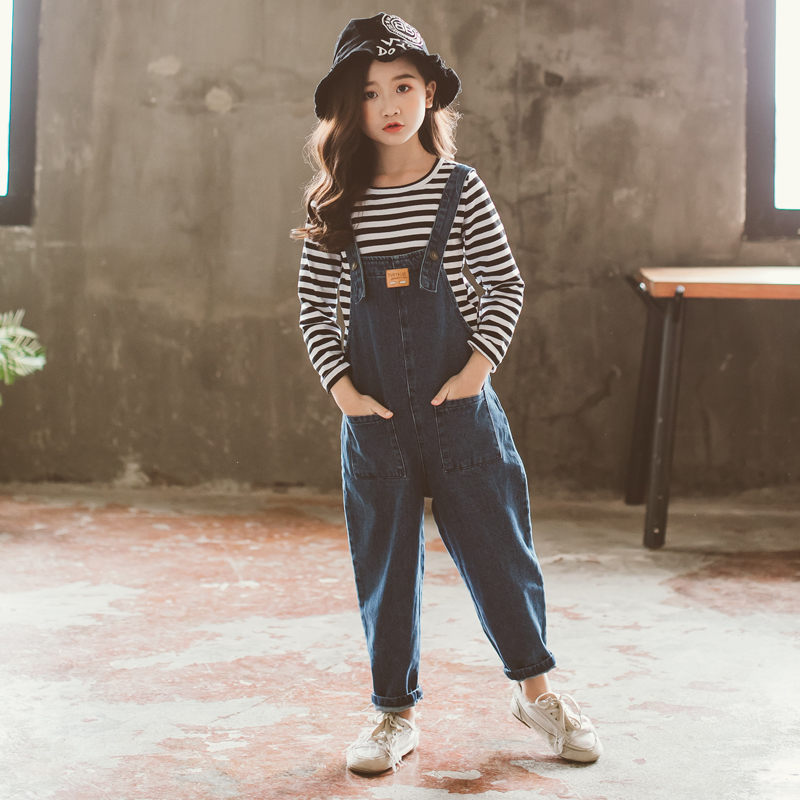 Monos vaqueros de para niñas, peto suelto de algodón para adolescentes, pantalones vaqueros de 5 a 13 años, novedad de primavera y otoño