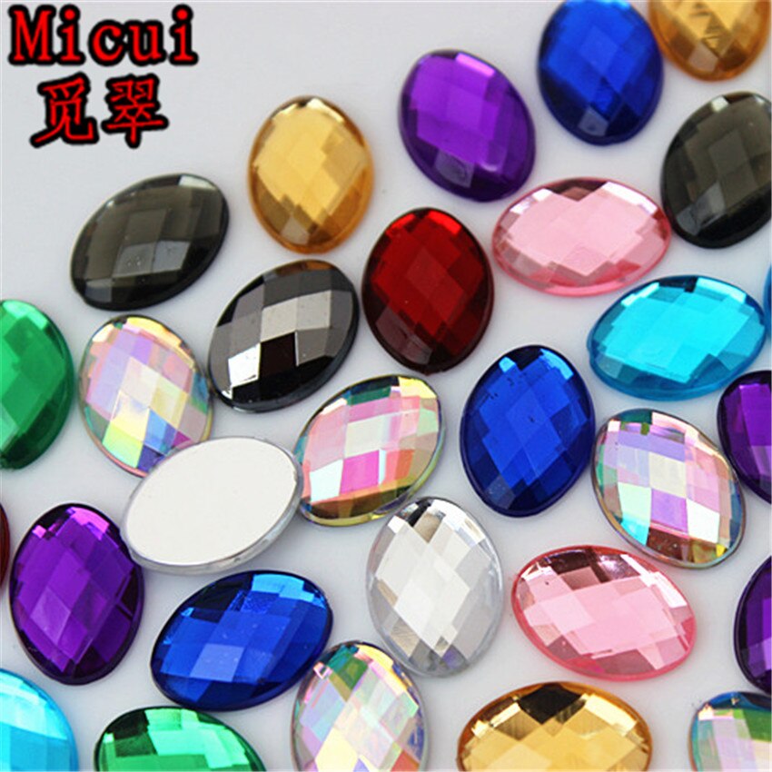 Micui 100Pcs 10*14mm Oval Shape Flat Back Rhinestone Applique Acrylic Stone Crystals Non Hotfix Crafts Jewelry Accessories MC772