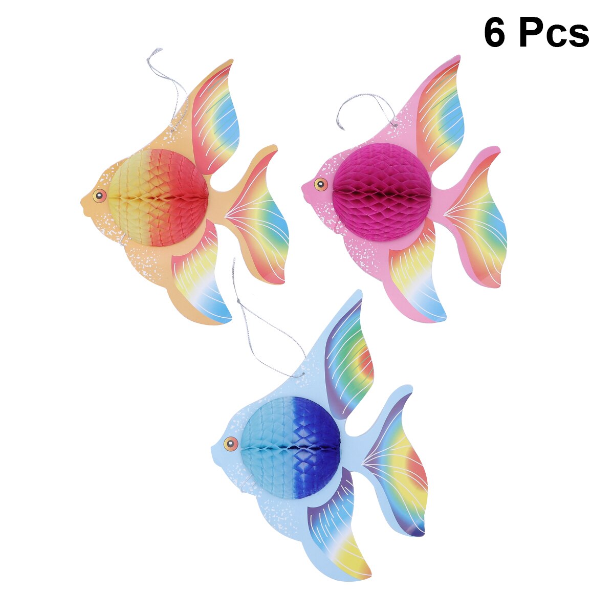 Papel tisú colorido de 6/12 Uds., pez dorado, decoración de pescado Tropical plegable, adornos colgantes, suministros para (dorado + Rosa + azul)