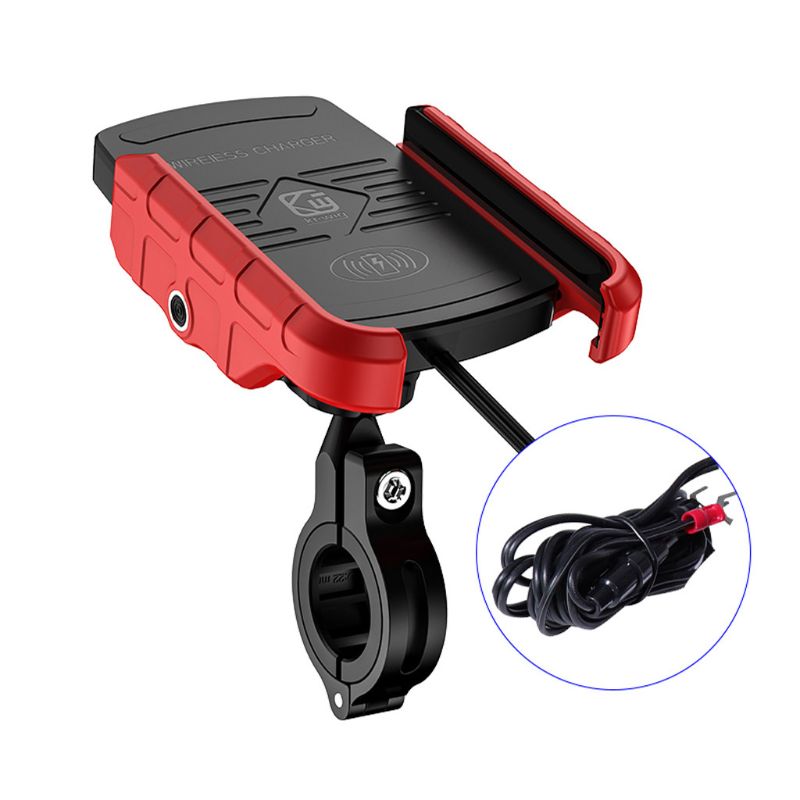 12v motorcykel telefon qi hurtig opladning trådløs oplader beslag holder holder til iphone xs max xr  x 8 samsung vandtæt: Rød