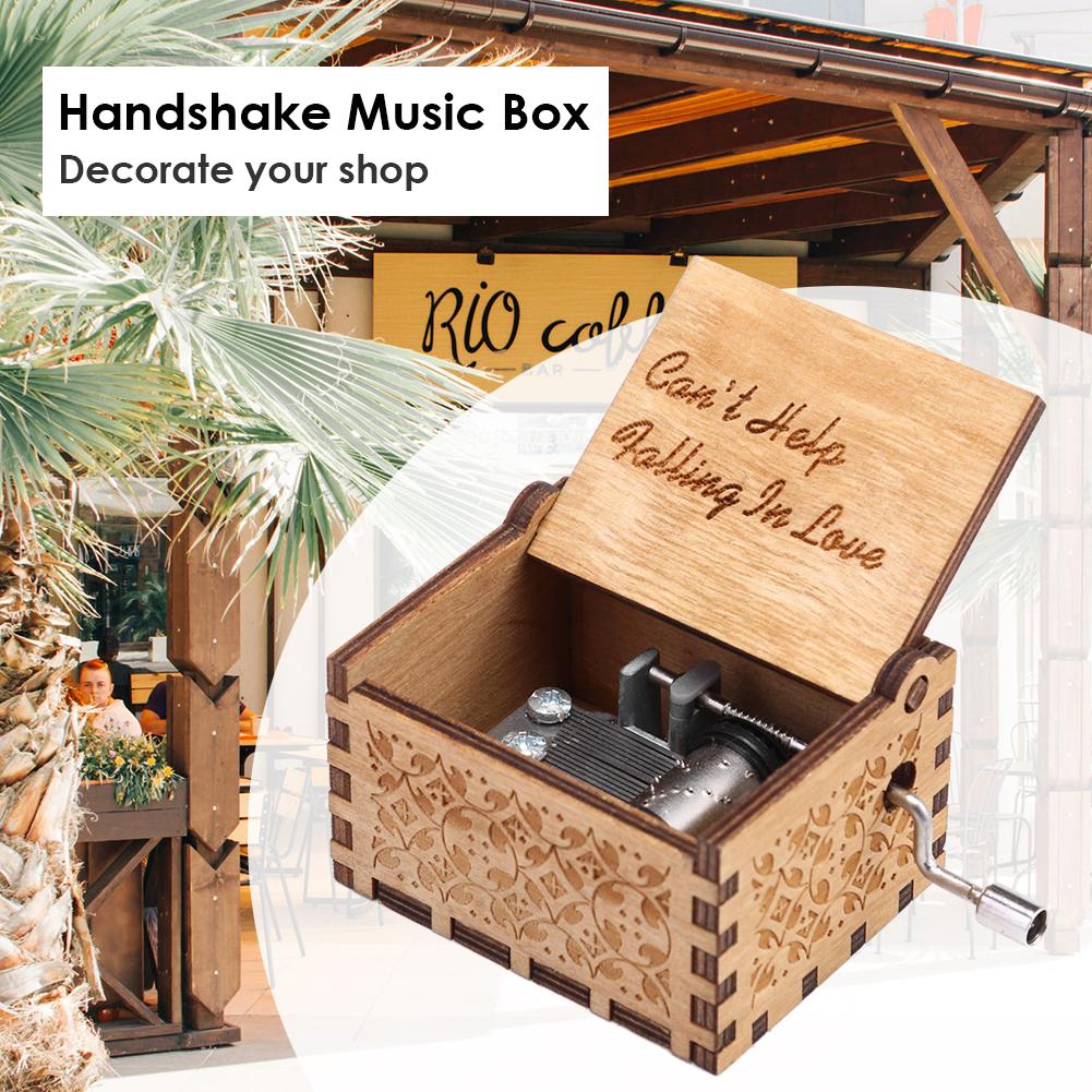 Handmade Wooden Carving Music Box Romantic Theme Birthday Party Decoration Hand Cranks Music Box Commemorative