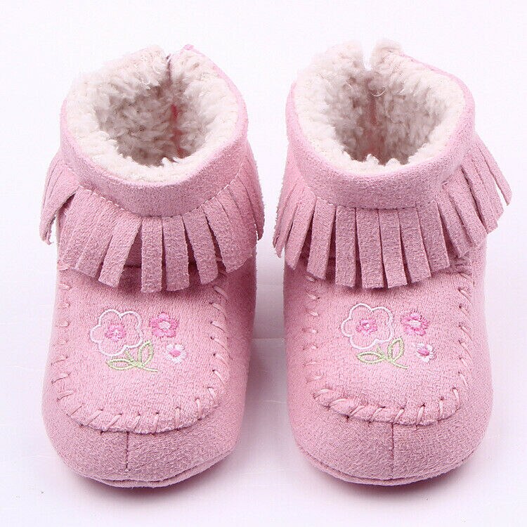 Nuovo Nappa infantile Del bambino Della Ragazza Del bambino Stivali di Pelliccia Morbida Suola Scarpette da culla Stivaletti Prewalker