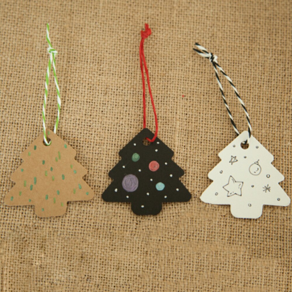 50 stks/set DIY Kerstboom Vorm Kraft Kleren Hangen tag Christmas Party Deco Papier Kaarten tag 5.5x5.4cm