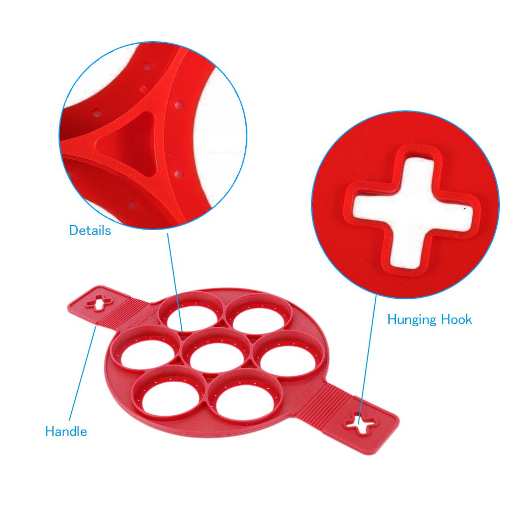 7 huller pandekage silikone form cirkulære stegte æg forme nonstick flip pandekagemaskine omelet æggeforme ringe madlavningsværktøj