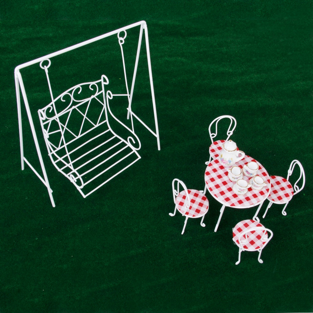 Doll House 1/12 Scale Dollhouse Miniature Garden Furniture Metal Swing Rocking Chair White Classic Kids Toy 6x2.76x6.9inch