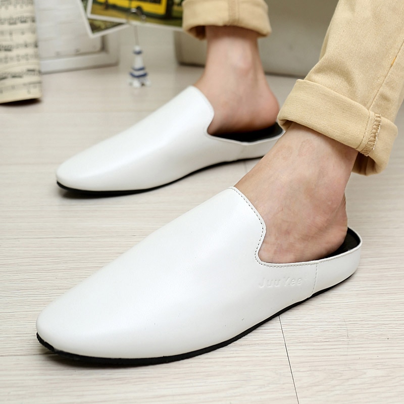 Lædersandaler loafers mænd sko mænd sommer åndbare lejligheder sko halvtøfler slides klipklapper mænd