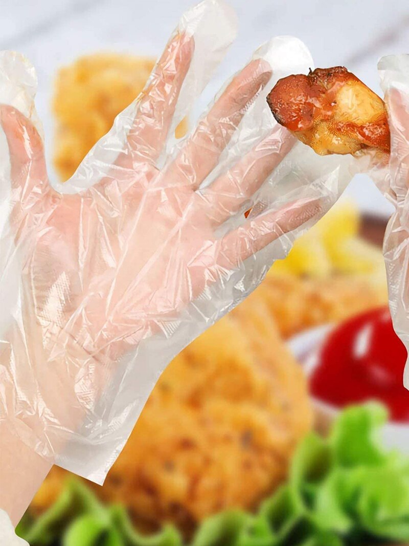 500 unids/set de plástico de alimentos guantes desechables para restaurante Cocina Barbacoa respetuoso del medio ambiente vegetal de la fruta transparente guantes