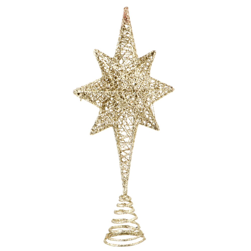 1Pc Christmas Eight Pointed Star Tree Topper Party Xmas Tree Ornament (Golden)