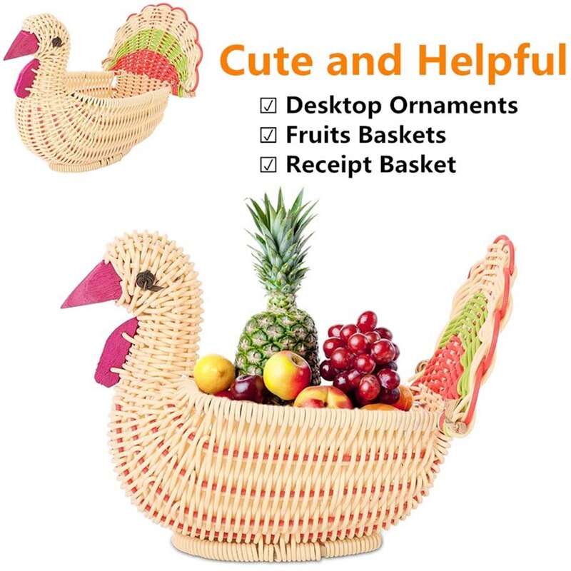 Leuke Rotan Mini Turkije-Vorm Desktop Opslag Mand Hand Geweven Mand Opslag Van Groenten En Fruit Woondecoratie ornament