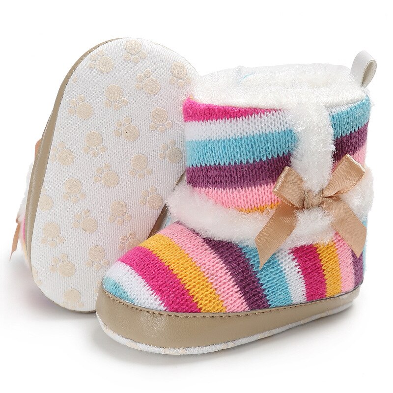 Winter Baby boots Rainbow striped Baby moccasins Cotton bottom Anti-slip Super warm Infant Girls boots shoes 0-18 Months