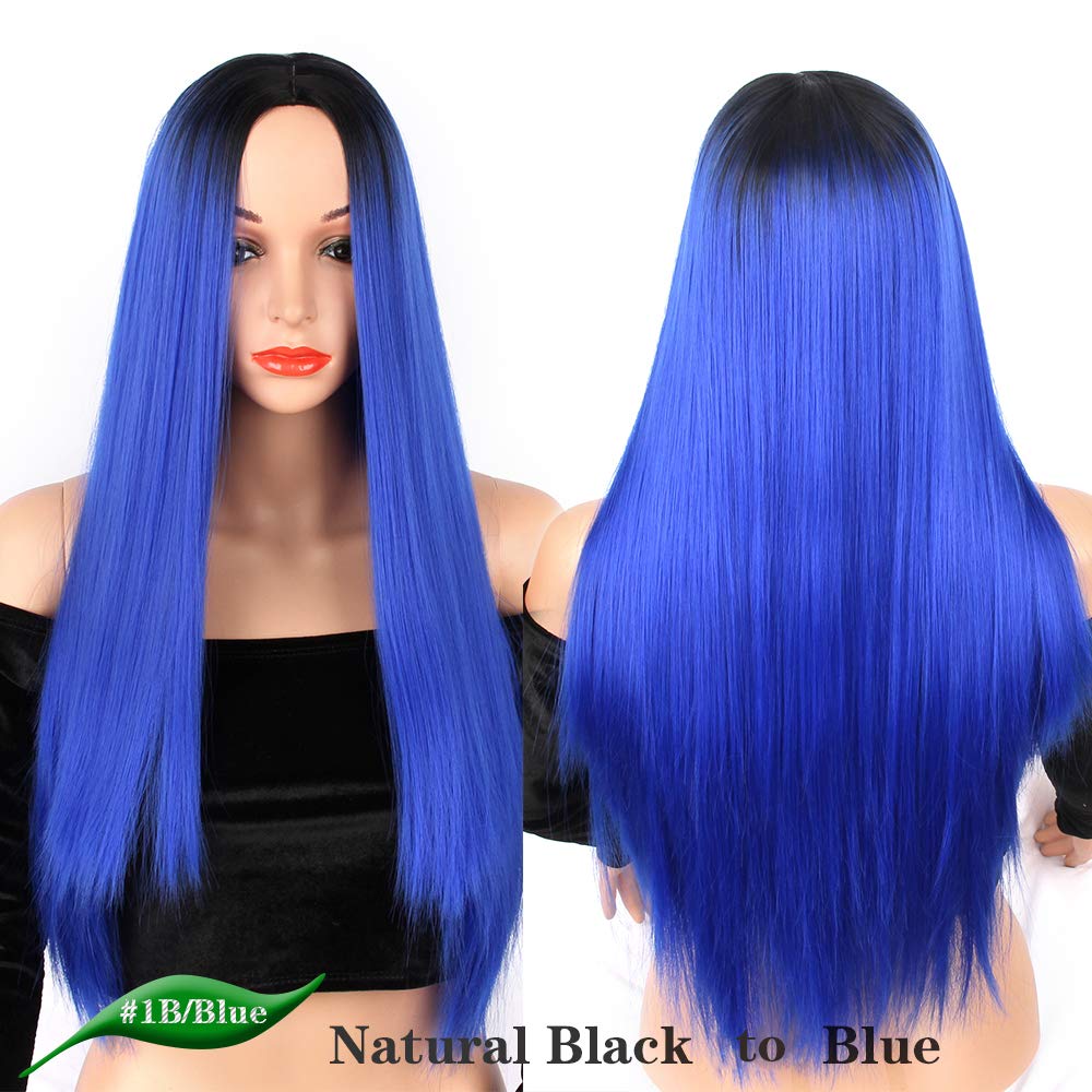 Largo SHANGKE-Peluca de pelo sintético liso para mujer, peluca de pelo liso Natural mezclado, Color de raíz oscura, degradado Natural, estilo africano y americano