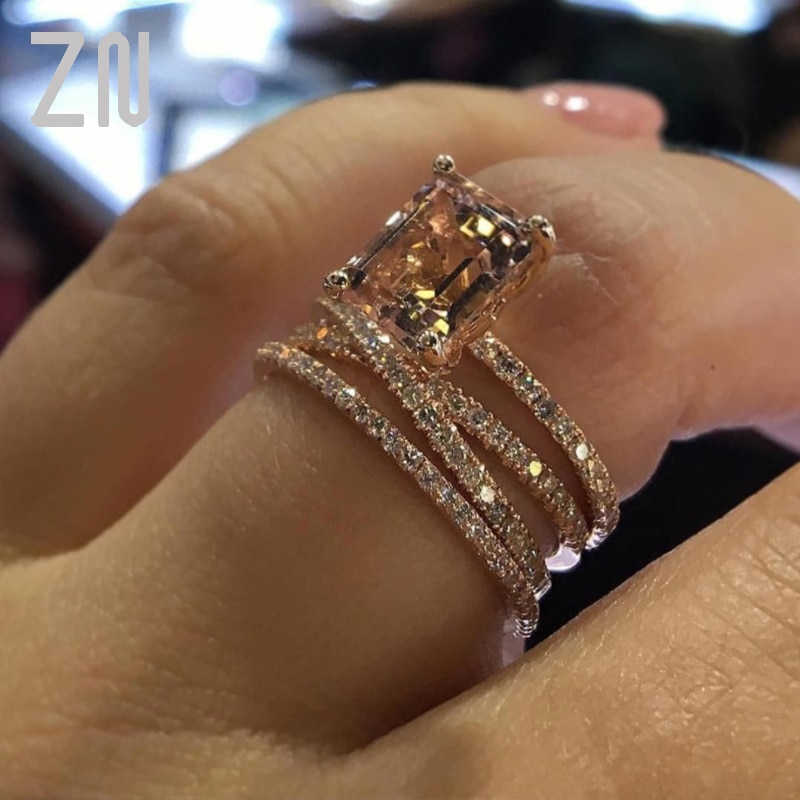 Zn Mode Trouwringen Voor Vrouwen Luxe Sieraden Bridal Engagement Zirconia Ring Rose Goud Kleur Sieraden Accessoires