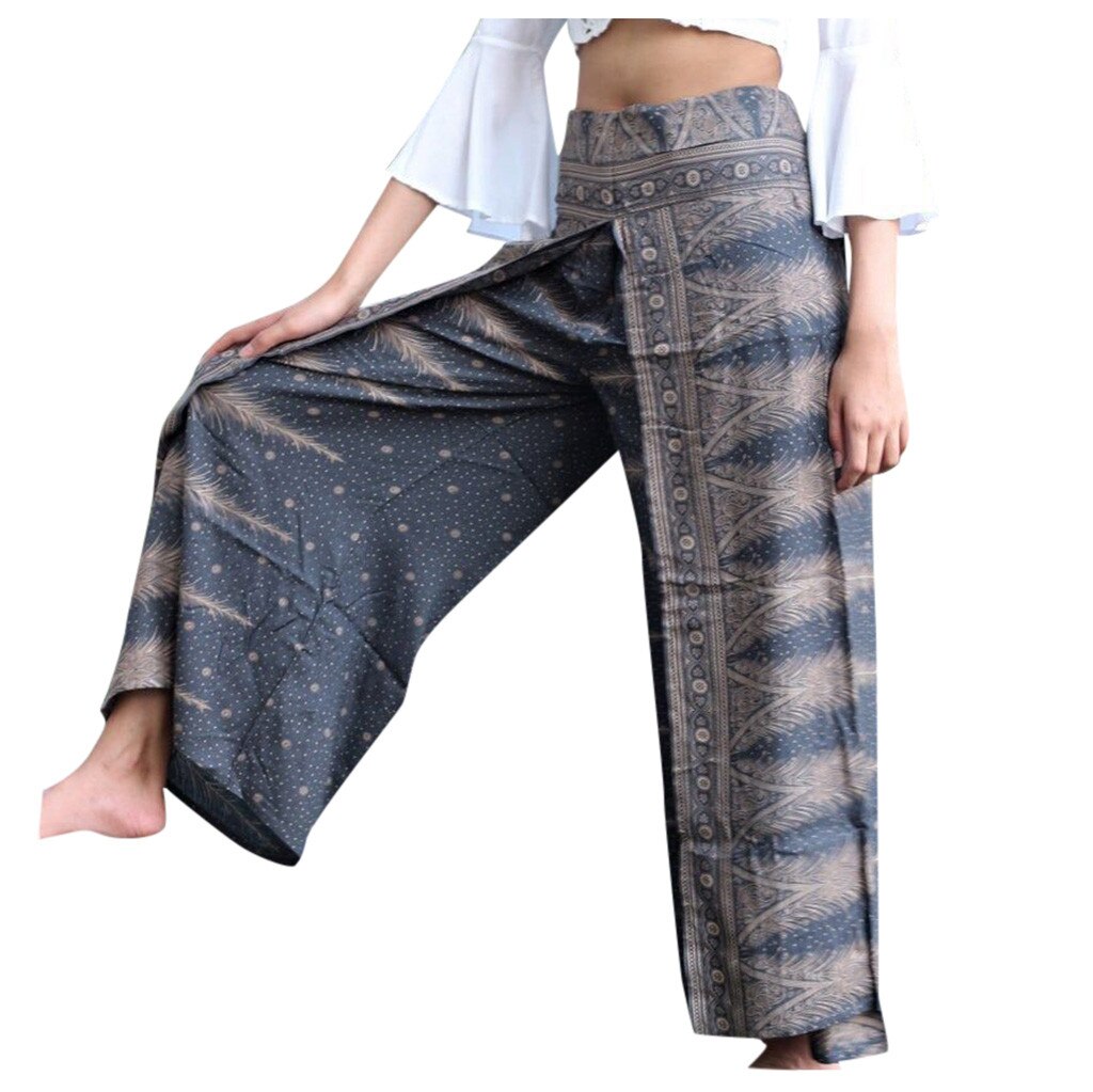 Hommes femmes décontracté en vrac Hippy Yoga pantalon Sport impression pantalon Baggy Boho Aladdin sarouel salon plage large jambe pantalon #40: Blue / L