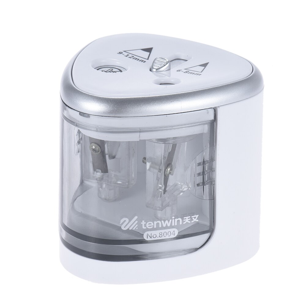 Multi-functional Automatic Electric Pencil Sharpener Battery Operated with 2 Holes small size for Home School Student: Sliver