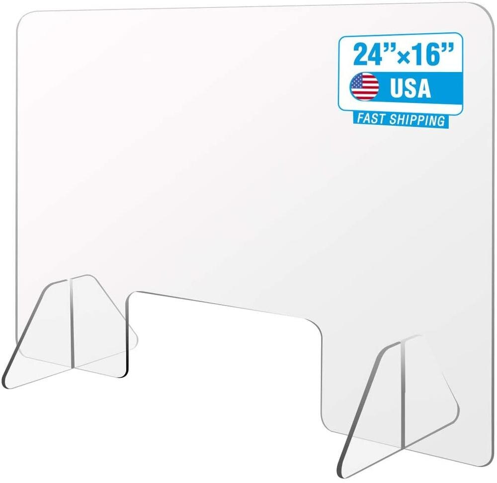 24inchx16inch Plexiglass Shield Clear Acrylic Sneeze Screen Guard For Counter,Office,Reception Desk With Transaction Window