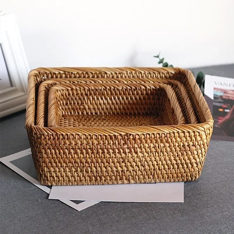 Vietnam Bamboo Woven Basket Box Minimalist Home Rattan Storage Basket Rectangular Woven Sundries Sorting Clothing Storage Box