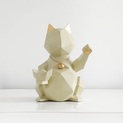 Figuritas de resina para perros y gatos, artesanía moderna, animales en miniatura, bonitos adornos para el hogar, decoración de oficina, cuenco de almacenamiento tallado coleccionable: White cat figurine S