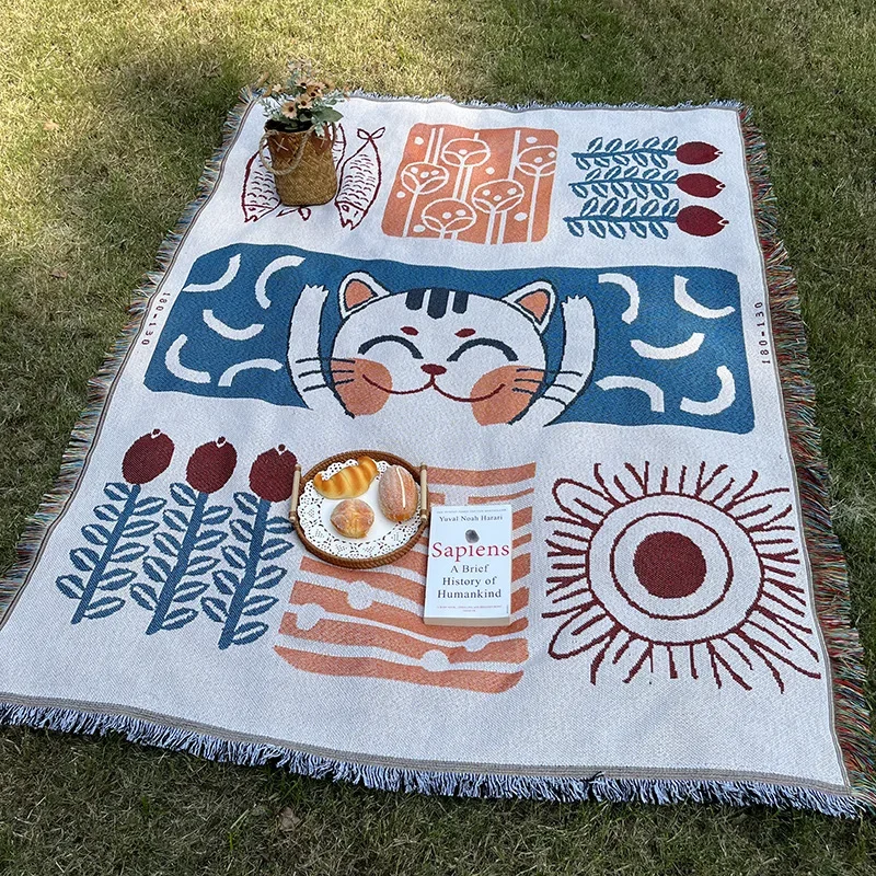 Nueva estera de Picnic a cuadros bohemia, manta para acampar en interiores y exteriores, tela de Picnic de punto portátil, funda para sofá, mantas para tienda: 100 x 150 cm / Borgoña