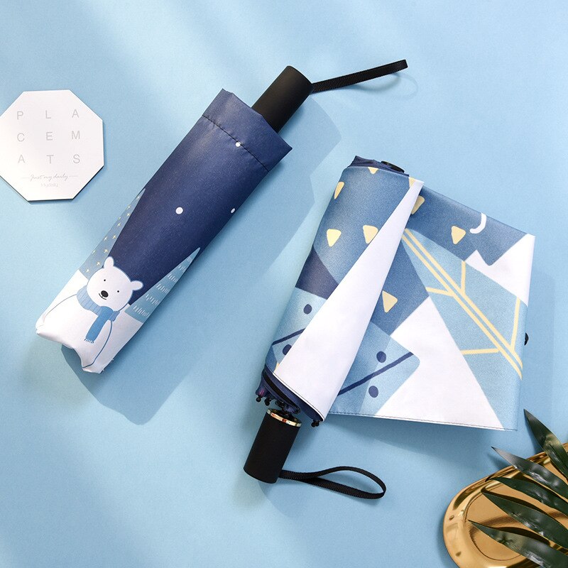 Folding Umbrella Rain Women Cartoon Umbrella Kids Boys Anti UV Teens Girls Sun Umbrella UPF 50+ Students Travel Parasol