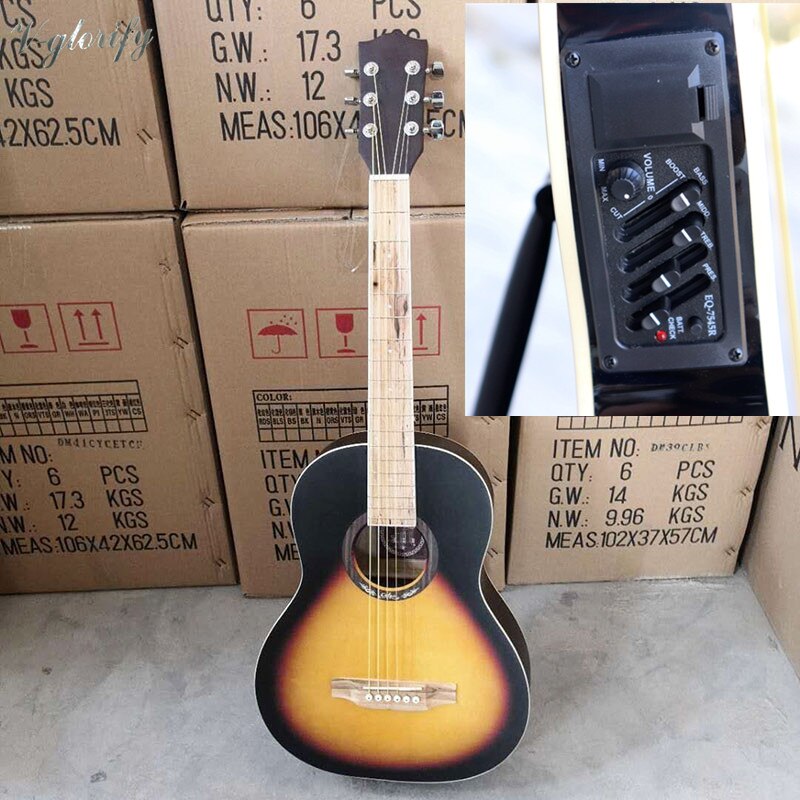 36 inch acoustic guitar 6 string sunburst guitar acoustic matte finish full size folk guitar for beginners kids: guitar with EQ