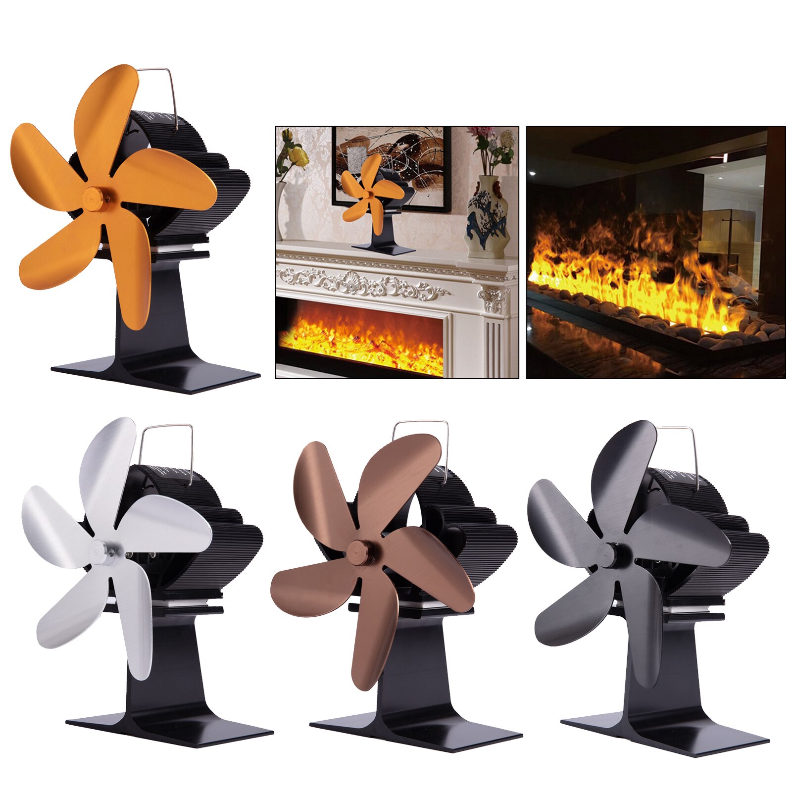 Black Fireplace Fan 4 Blade Heat Powered Stove Fan Log Wood Burner Eco Friendly Quiet Fan Home Efficient Heat Distribution