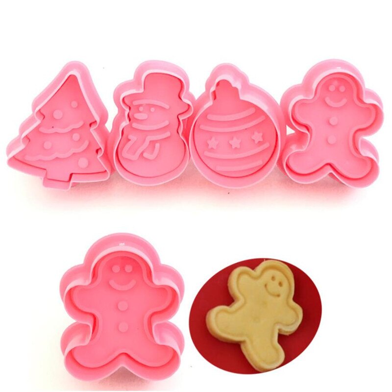 4 Stuks Leuke Bakken Biscuit Cutter Mould Plunger Kerstboom Sneeuwpop Cookie Mold Keuken Diy Bakken Snijgereedschap Herbruikbare
