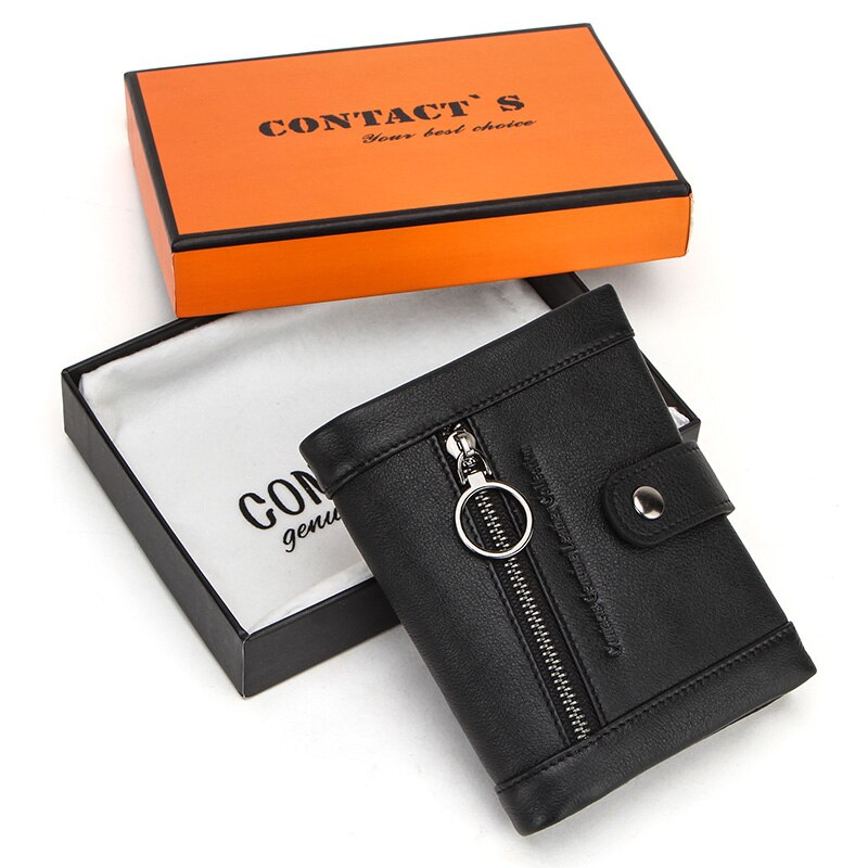 Contact 'S 100% Echt Leer Mannen Portemonnee Multifunctionele Portemonnee Grote Capaciteit Kleine Bifold Portefeuilles Mannelijke Kaarthouder Cartera: Black Box