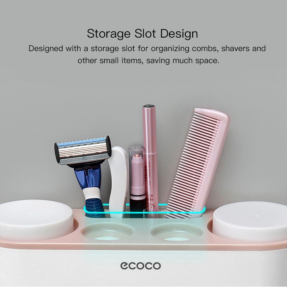 ECOCO Toothbrush Holder Automatic Toothpaste Dispenser Wall-mount Bathroom Storage Rack with 4 Toothbrush Cups Bathroom Product