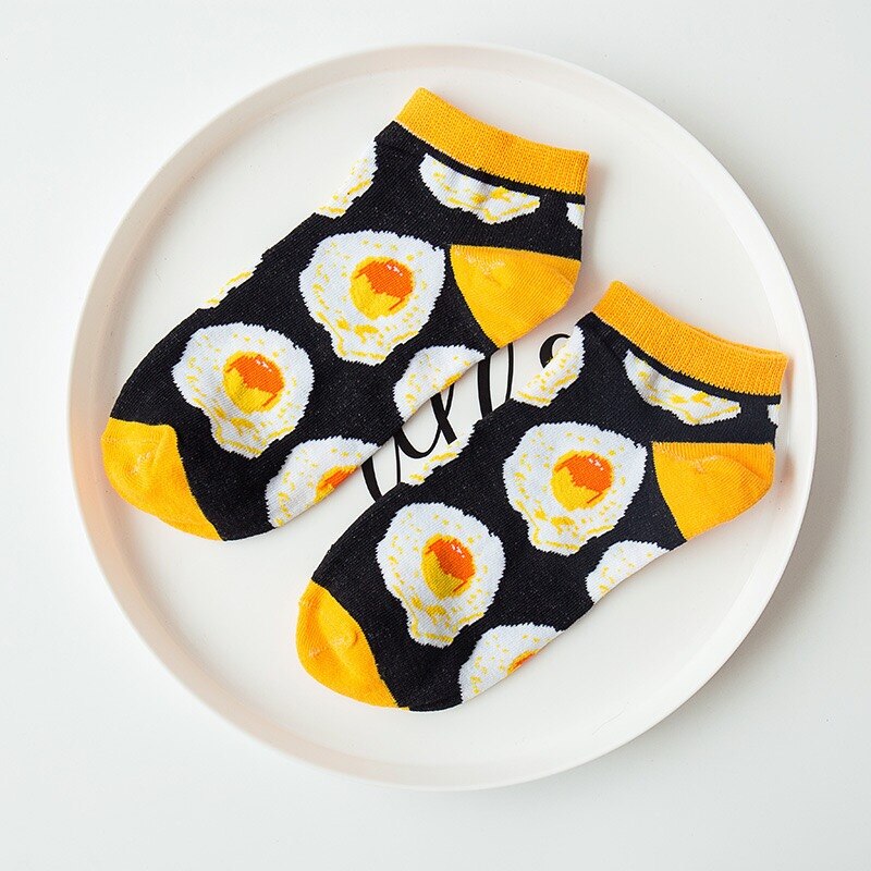 Chaussettes pour femmes Omelette Burger Sushi pomme plante fruits nourriture courte drôle coton chaussettes unisexe heureux chaussettes bateau chaussettes cheville