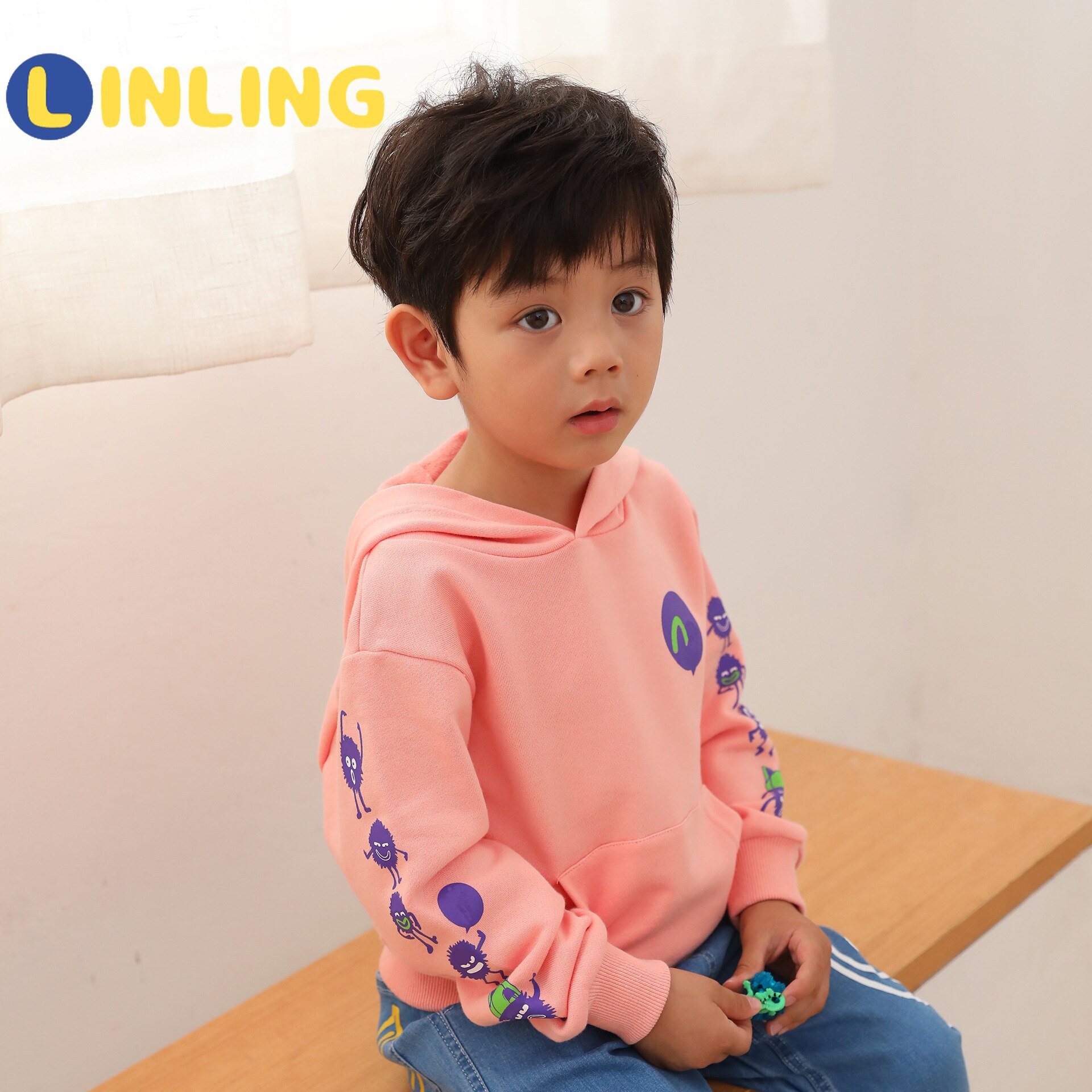 LINLING Nuovo Autunno di Arrivo di Inverno Rosa Grigio Sweatershirt Maglione Girocollo Stampa Del Fumetto Felpe Ragazze Magliette E Camicette Vestiti P436