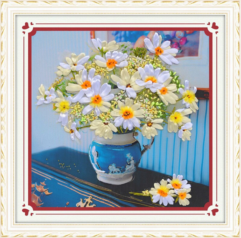 3D borduren linten bloem canvas art diy borduurpakketten borduurwerk handwerken sets gedrukt doek foto broderie fleur