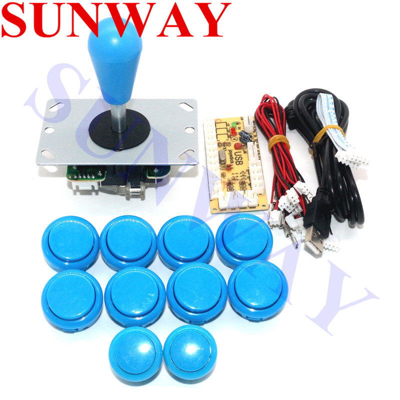 DIY arcade joystick handle set kits with 5pin arcade joystick+24mm/30mm Arcade sanwa push buttons and 1player arcade usb encoder