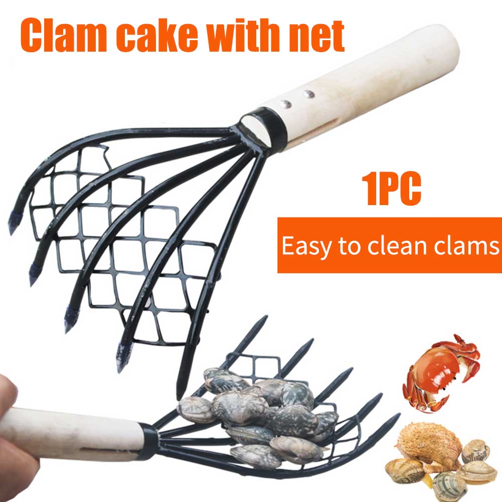 Râteau à palourdes pour la maison, outil, accessoires de maison, coquille, fruits de mer, manche en bois, jardin plage 5 griffes, fourche utile avec filet
