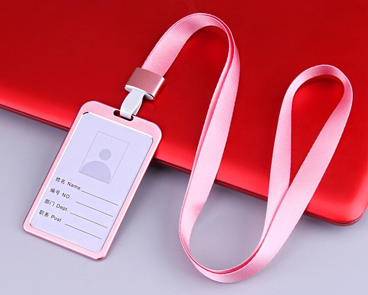 Name ID Card Cover Work Card Holders Metal Work Identity Pass Cover with Lanyard Card Case Office Accessories: pink