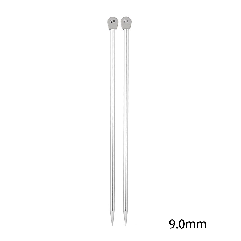 2Pcs/set 35cm Single Pointed Knitting Needles Long Aluminum Straight Pins DIY Weaving Tool Sweater Scarf Needle Pin 2.0-12mm: 9.0mm