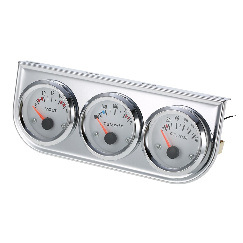 52Mm Olie Druk Fahrenheit Water Temperatuurmeter Voltmeter Chrome 3 In 1 Gauge Kit Auto Motorfiets Meter