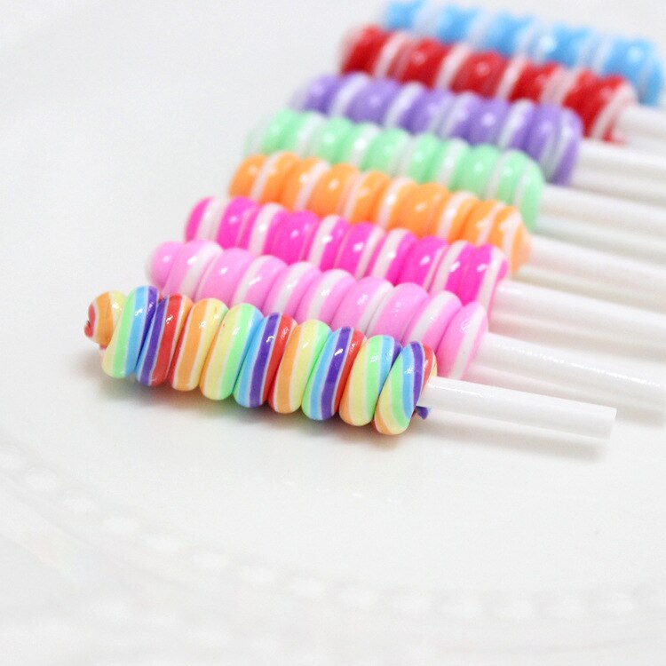 Cabochons en argile polymère arc-en-ciel en spirale, 8 pièces, beauté, sucettes Kawaii, dos plat pour décoration de téléphone DIY